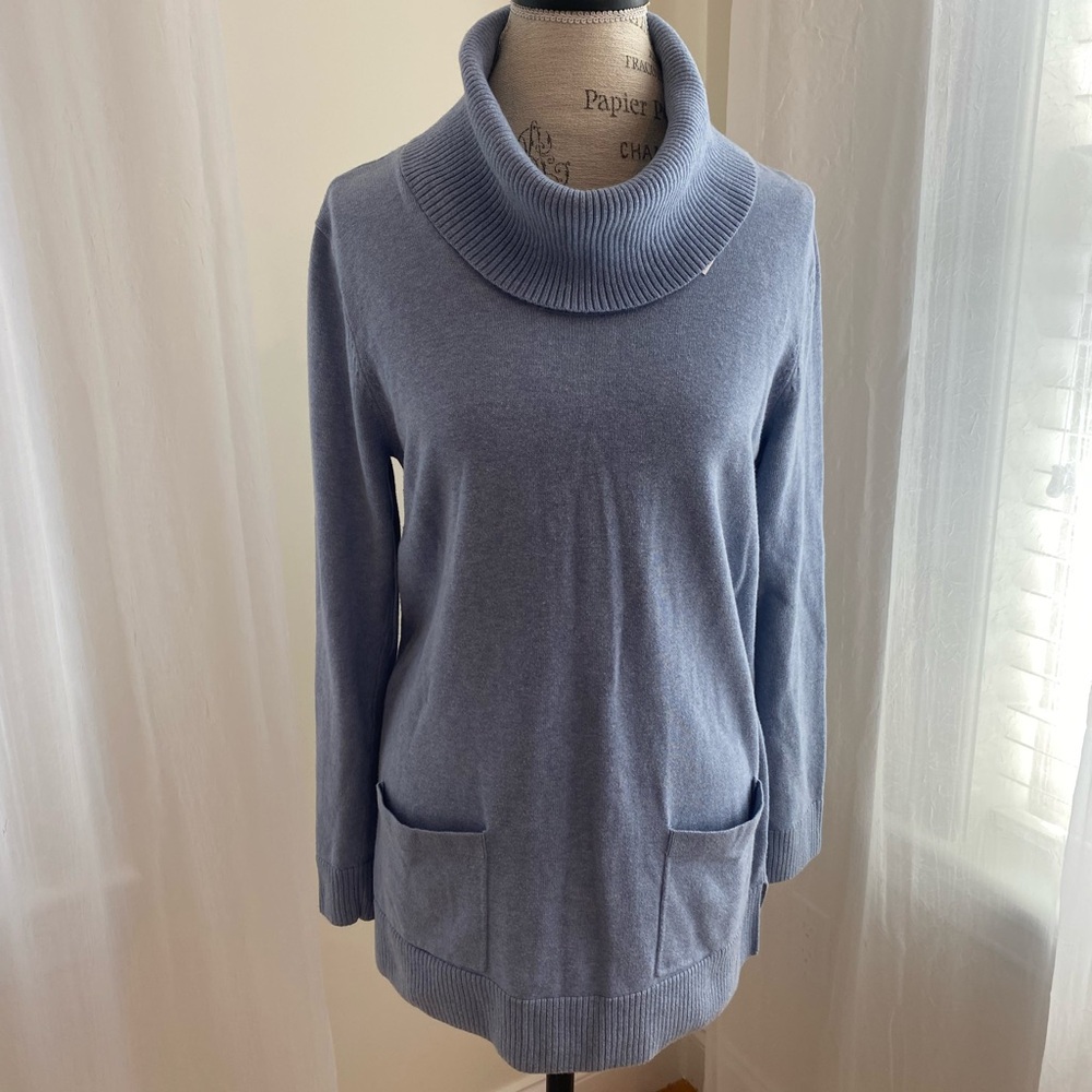 JEANNE PIERRE Blue Cowl Neck Sweater